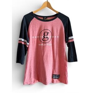 Women's‎ Pink and Black 3/4 Sleeve Garth Brooks World Tour L Casual T-Shirt